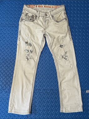 Rock Revival White Distressed Slim Straight Jeans